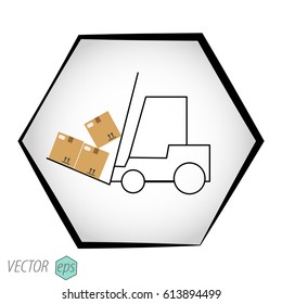 Forklift shipping boxes line icon for web