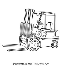 forklift sketch, coloring book, illustration on white background, vector illustration, eps