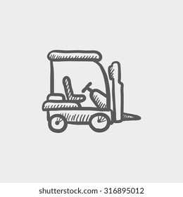 Forklift sketch icon for web, mobile and infographics. Hand drawn vector dark grey icon isolated on light grey background.