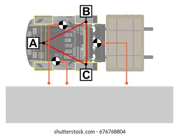Forklift stability triangle. Safety tips. Plan view. Flat vector.