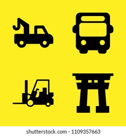 forklift, torii gate, bus and truck with hook lift vector icon set. Sample icons set for web and graphic design