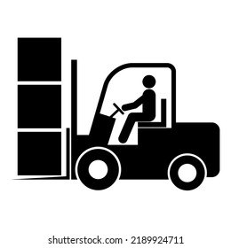 Forklift transport icon, industry vehicle machine symbol, fork truck warehouse vector illustration .