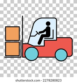 Forklift transport icon, industry vehicle machine symbol, fork truck warehouse vector illustration .