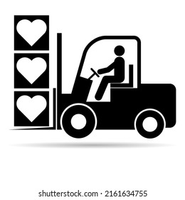 Forklift transport icon shadow, industry vehicle machine symbol, fork truck warehouse vector illustration .