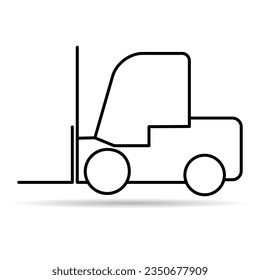 Forklift transport icon shadow, industry vehicle machine symbol, fork truck warehouse vector illustration .