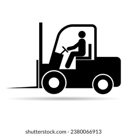 Ombre d'icône de transport de chariot élévateur à fourche, symbole de la machine du véhicule industriel, illustration vectorielle de l'entrepôt de camion à fourche.