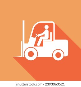 Forklift transport icon shadow, industry vehicle machine symbol, fork truck warehouse vector illustration .