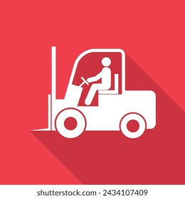Forklift transport icon shadow, industry vehicle machine symbol, fork truck warehouse vector illustration .