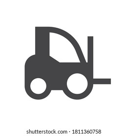 Forklift truck black vector icon. Fork lift, lift truck loader glyph symbol.