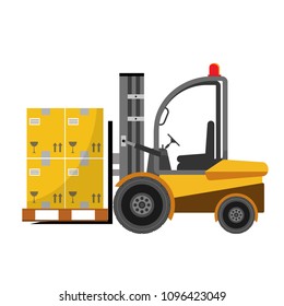 Forklift truck with boxes isolated flat design isolated on white background, Vector illustration icon loader box.