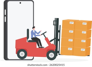 Forklift truck with boxes on pallet. Cargo

