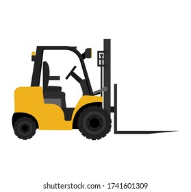 Forklift truck. Cargo delivery, shipping, transportation. Without people. Stock flat vector illustration on white isolated background.