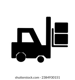 Forklift truck carrying pile of cardboard vector protected on white. Vector icon