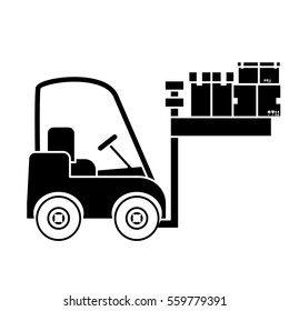 forklift truck with carton boxes over white background. vector illustration