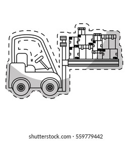 forklift truck with carton boxes over white background. vector illustration