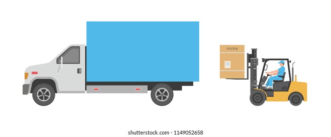 Forklift and truck. flat style. isolated on white background