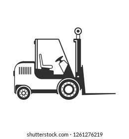 Forklift truck icon isolated on white background. Loader sign in flat style. Industry cargo equipment, fork lift and delivery, shipping concept. Vector illustration EPS 10.