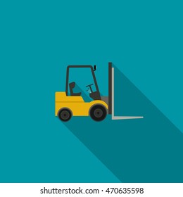Forklift truck icon. Vector icon of building machinery with long shadow.