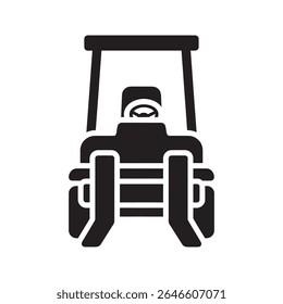 Forklift truck icon for warehouse logistics and material handling representing industrial equipment for lifting and moving heavy cargo vector solid glyph icon