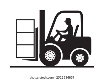 Forklift Truck lifting goods in silhouette vector illustration isolated, eps