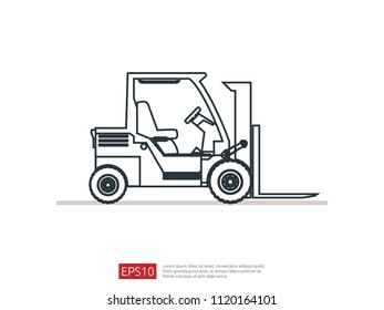 Forklift truck line icon. warehouse fork loader vector illustration. delivery truck symbol for supply storage service, logistic company, freight load, cargo, shipping, transportation.