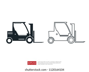 Forklift truck line icon. warehouse fork loader vector illustration. delivery truck symbol for supply storage service, logistic company, freight load, cargo, shipping, transportation.