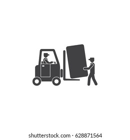 forklift truck load with box on the white background