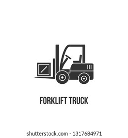Forklift truck, loader vector icon. Cargo equipment black silhouette