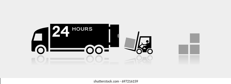 Forklift truck loading the boxes in the delivering lorry