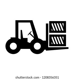 Forklift truck loading the boxes. Illustration of forklift truck is raising a pallet - stock vector