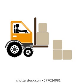 forklift truck with pictogram driver and boxes