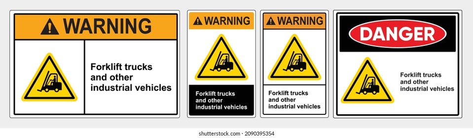 señal del camión de carretilla elevadora. panel de advertencia. Ilustración del vector de seguridad. Signo estándar OSHA y ANSI. eps10