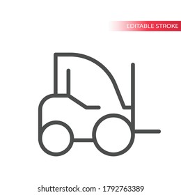 Forklift truck thin line vector icon. Simple vector lift or fork truck, outline, editable stroke.