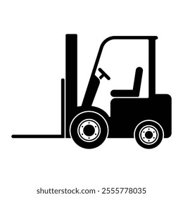 Forklift truck vector icon. Fork truck warehouse symbol, industrial vehicle for logistics and material handling. Black silhouette isolated on white background.