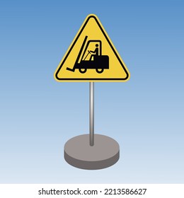 Forklift Trucks And Other Industrial Vehicle Signs. Vector Illustration Of A Yellow Triangle Warning Sign With A Lift Truck Icon Inside. Symbols Used In Warehouse