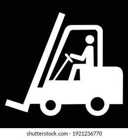 Forklift Trucks And Other Industrial Vehicles Icon. Vector Illustration Of Black And White Lift Truck Symbol. Caution Fork Truck Isolated On Background. Symbol Used In Warehouse.