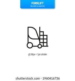 Forklift Tuck Icon. Logistics, Distribution, Packing Shipping and Delivery Symbol. Warehouse and Factory Management. Order Fulfillment. Mono - Vector