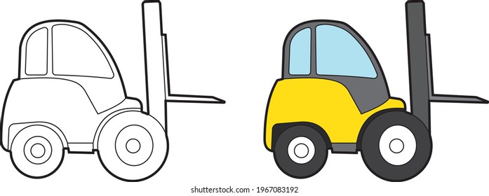 Forklift vector drawing transportation learning education cartoon drawing, line art and colored.