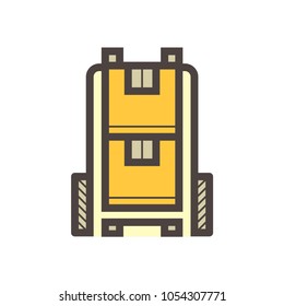 Forklift vector icon. May called fork truck or lift truck. Elevator machine equipment or vehicle for heavy industrial work in warehouse, factory i.e. lift up, raise and delivery. Include cargo box.