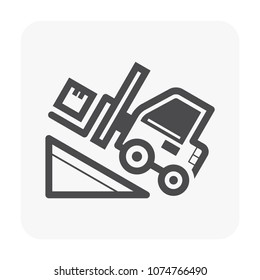 Forklift vector icon. May called fork truck or lift truck. Elevator machine equipment or vehicle for heavy industrial work in warehouse, factory i.e. lift up, raise and delivery. Include carton box.