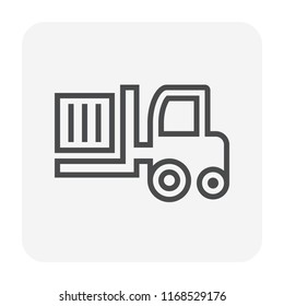 Forklift vector icon. May called fork truck. Elevator machine equipment or vehicle for industrial work in warehouse, factory i.e. lift up, raise and delivery. Include wood crate or box. 64x64 px.