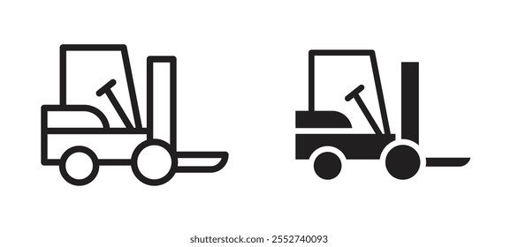 Forklift vector icon set black filled and outlined style.