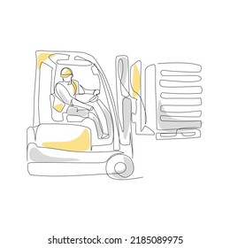 Forklift vector illustration drawn in line art style