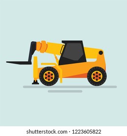 Forklift. Vector illustration of special equipment for lifting or moving goods. Flat style bright illustration.