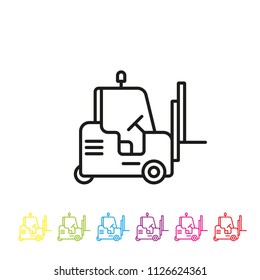 Icono de la línea vector de elevación de horquilla. Símbolo de la industria y el envío.