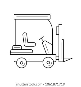 Ícone de linha de vetor de empilhadeira isolado no plano de fundo branco. Ícone de linha de empilhadeira logística para infográfico, site ou aplicativo. Ícone projetado em um sistema de grade.