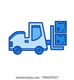 Icono de la línea vectorial de elevación de horquilla aislado en fondo blanco. Icono de la línea de elevación de horquilla para infografía, sitio web o aplicación. Icono azul diseñado en un sistema de cuadrícula.