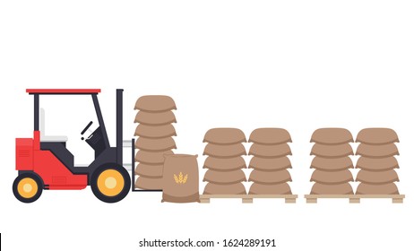 Forklift vector. rice sack cartoon vector. rice bag. symbol. logo design.