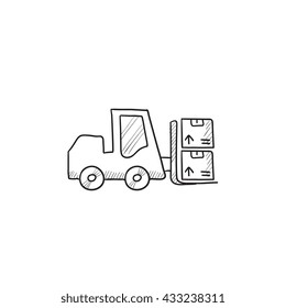 Icono de esbozo del vector de elevación de horquilla aislado en el fondo. Icono de elevación de la horquilla dibujado a mano. Icono de boceto de carretilla elevadora para infografía, sitio web o aplicación.