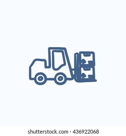 Icono de esbozo del vector de elevación de horquilla aislado en el fondo. Icono de elevación de la horquilla dibujado a mano. Icono de boceto de carretilla elevadora para infografía, sitio web o aplicación.